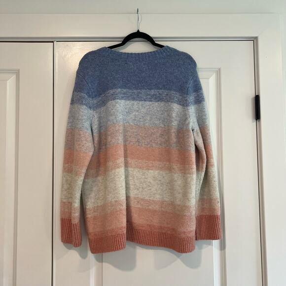Loft Plus Women's Crewneck Sweater Pink‎ Blue Cream Wool Size 14 - Picture 5 of 8